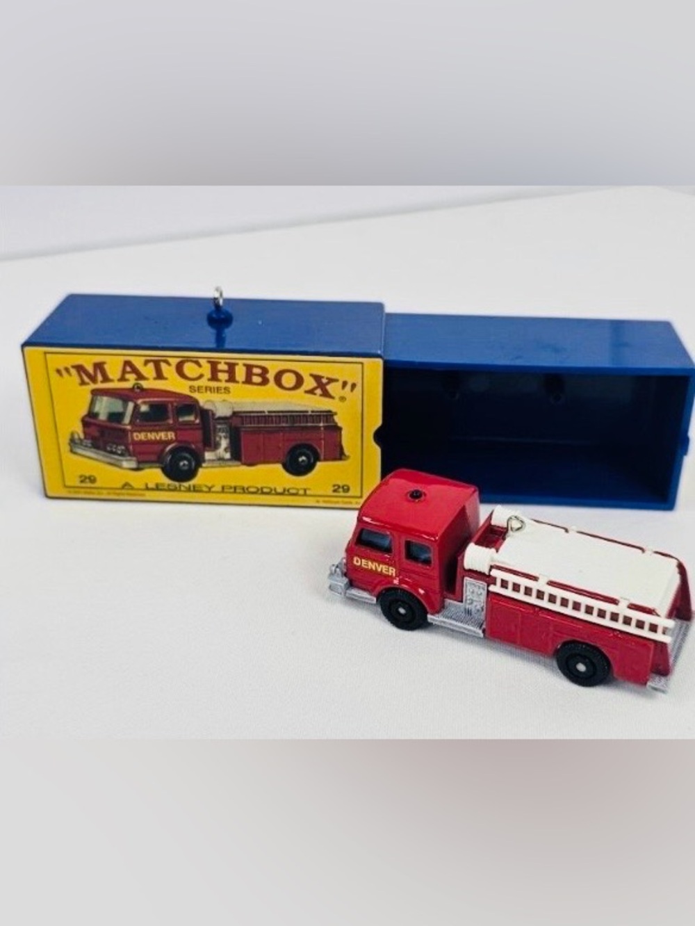 2002 Match Matchbox Red and White Denver Fire Engine with Blue Case